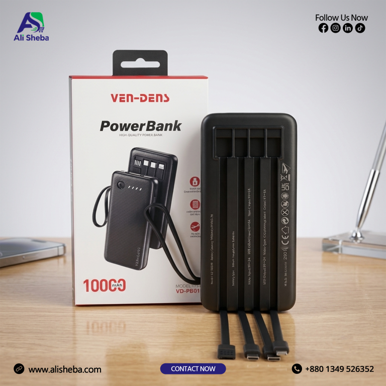 VEN-DENS VD-PB058 10000mAh Power Bank with Built-in Charging Cable