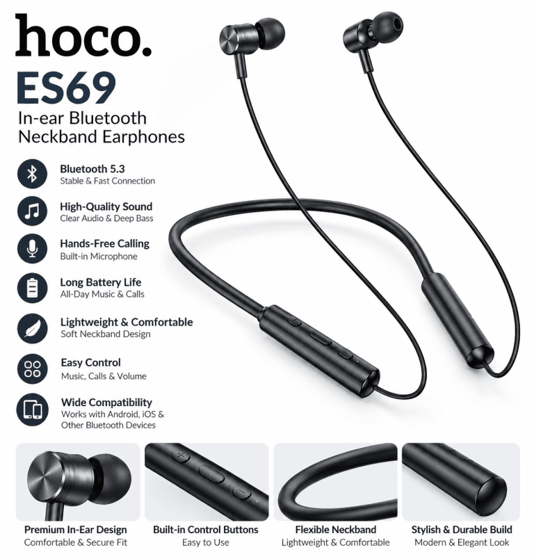 Hoco ES69 In-ear Bluetooth Neckband Earphones with Built-in Microphone and Bluetooth 5.3