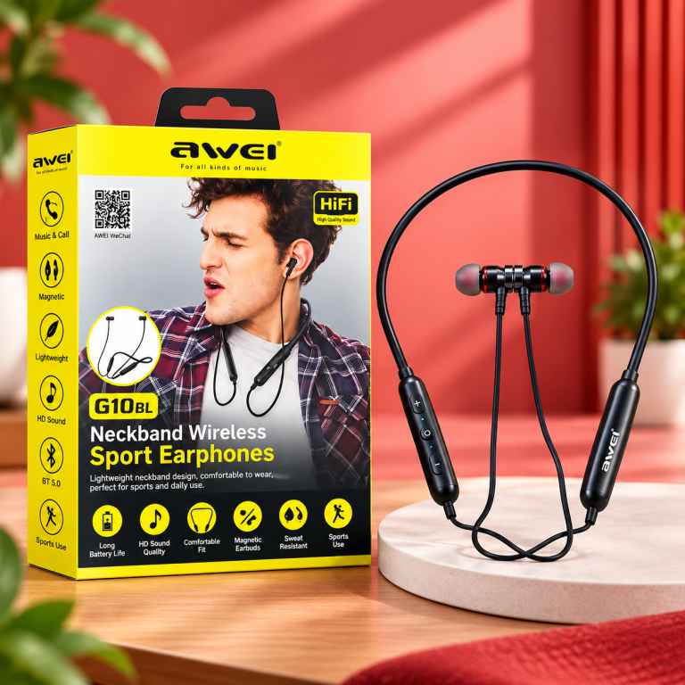 Awei G10BL Stereo Bluetooth Wireless Sports Neckband with Magnetic Earbuds and Built-in Controls