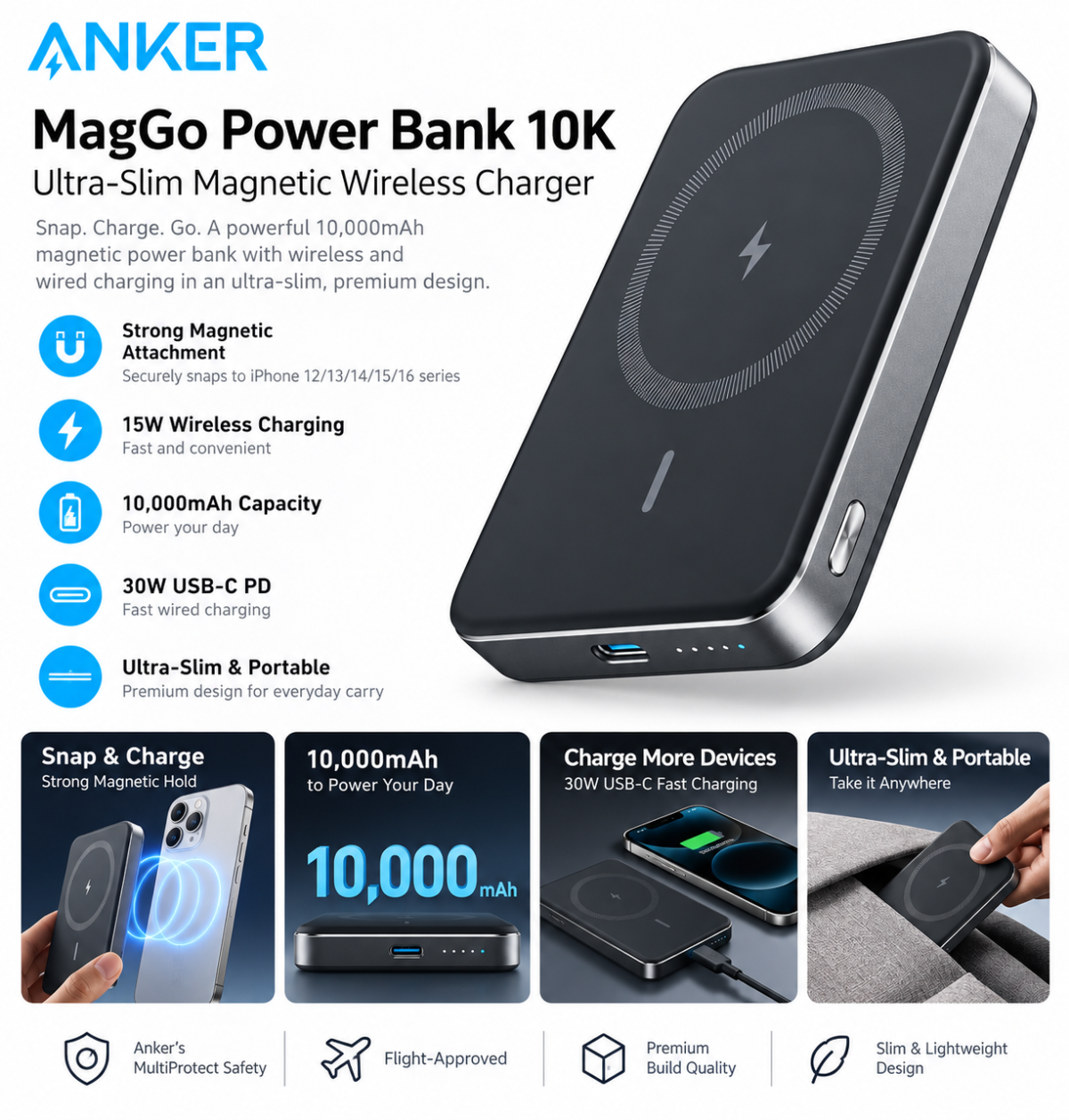 Anker MagGo Power Bank 10K (Ultra-Slim Magnetic Wireless Charger - Image 3