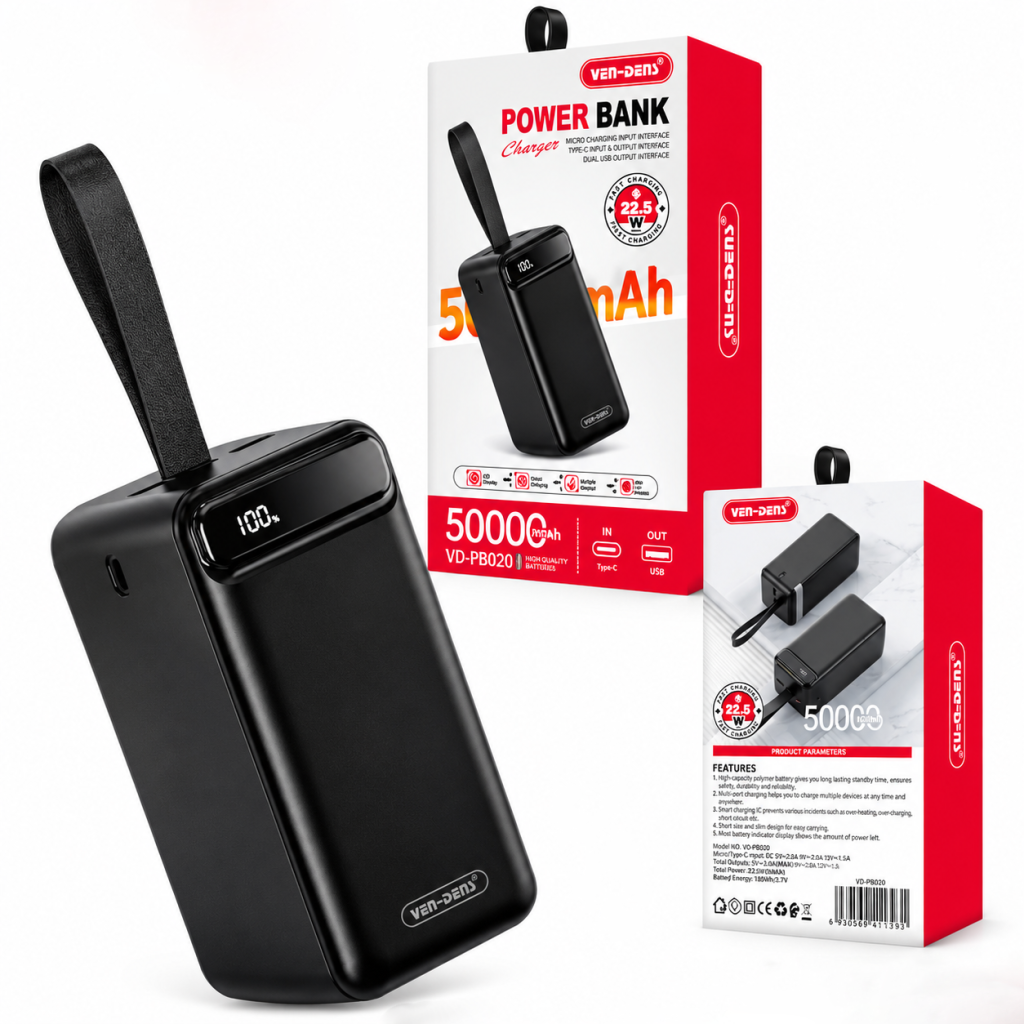 VEN-DENS VD-PB020 50000mAh 22.5W Fast Charging Power Bank with Digital Display