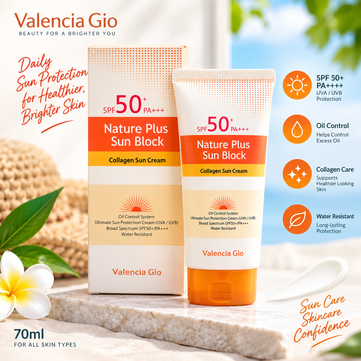 balancia gio Valencia Gio Nature Plus Sun Block SPF50+ PA++++ 70ml - Image 1