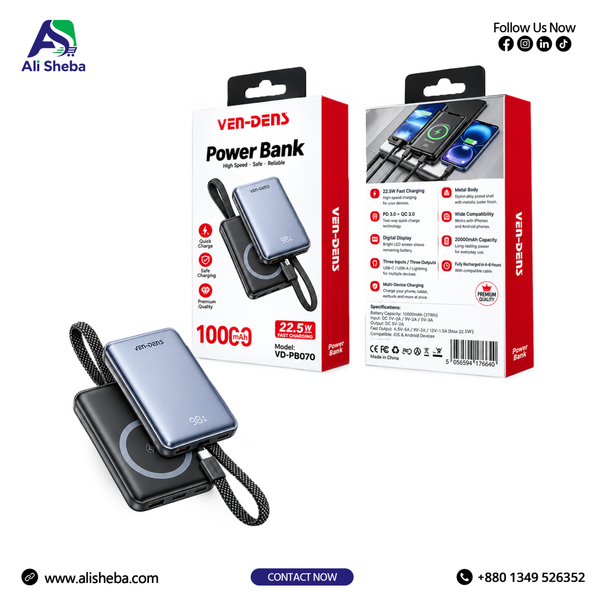 Wholesale price high quality 22.5W 10000mAh High capacity Fast Charging Power Bank, 15w wireless charging power bank
