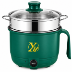 LOOKANG Multifunctional Electric Rice Cooker 1.8L 600W with stainless steel steamer, glass lid and green portable cooking pot.