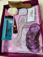 Pink Saree Combo Set with Necklace and Beauty Accessories
