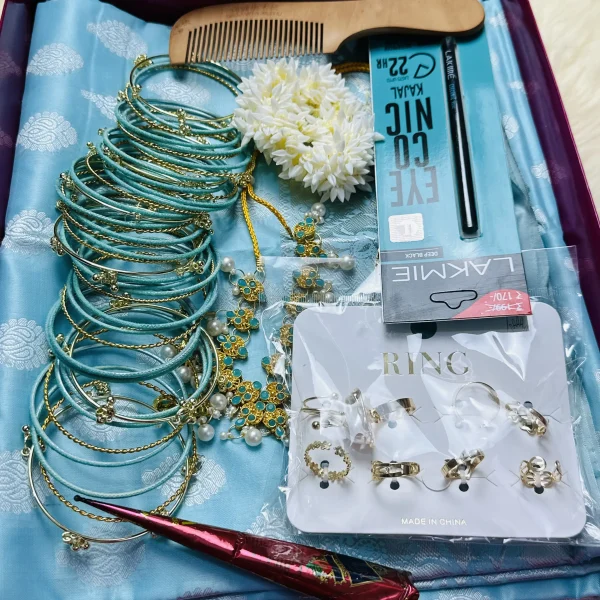 Sky Blue Saree Combo Set with Matching Bangles and Jewellery