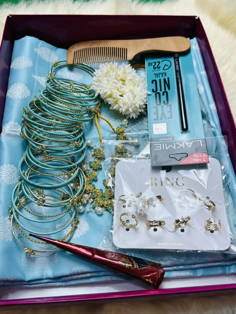 Sky Blue Saree Combo Set with Matching Bangles and Jewellery