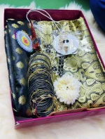 Saree Combo Set with Black Golden Saree and Matching Jewellery
